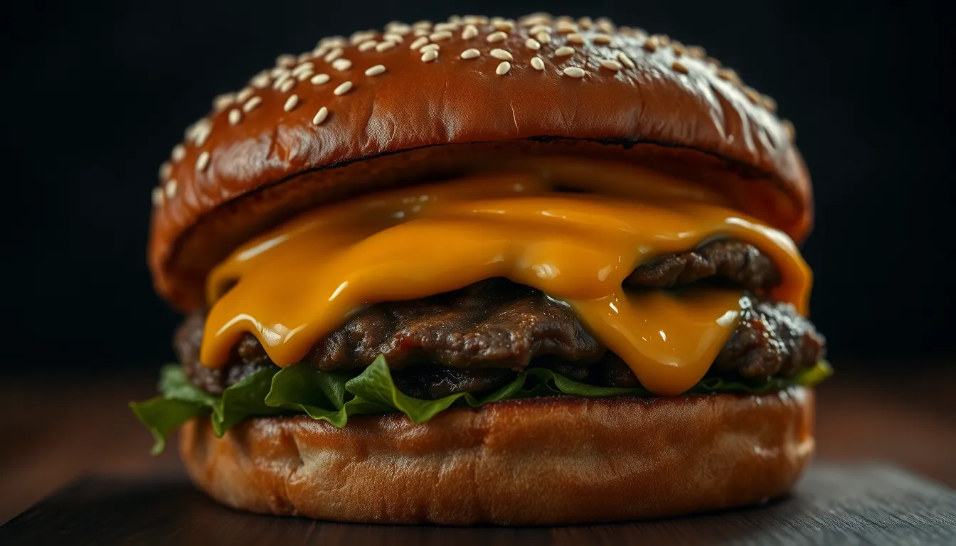 Close-up of a burger being assembled